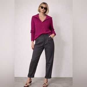 Liz Claiborne Fuchsia Cable Knit V-Neck Hooded Sweater